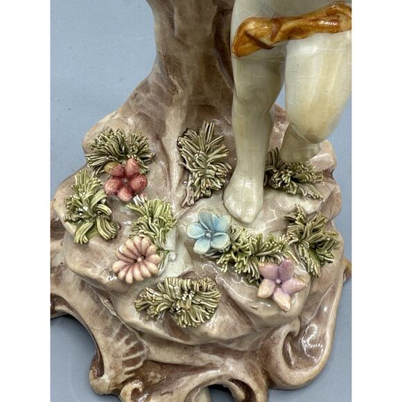 Vintage Capodimonte Cherub Angel Figurine w/ Flowers & Tree Italy 9” Tall - Picture 6 of 7